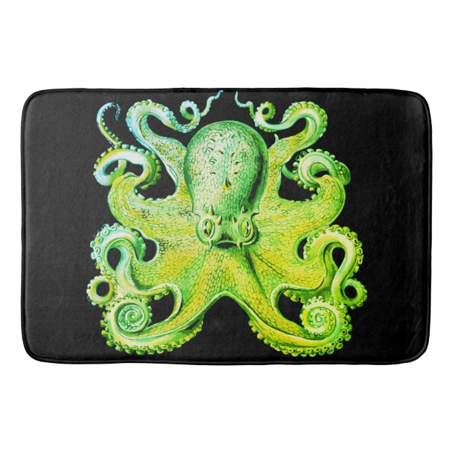 Nautical sea  Octopus bath mat green lime (Front)