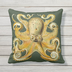 Nautical sea  Octopus decor pillow  gold green