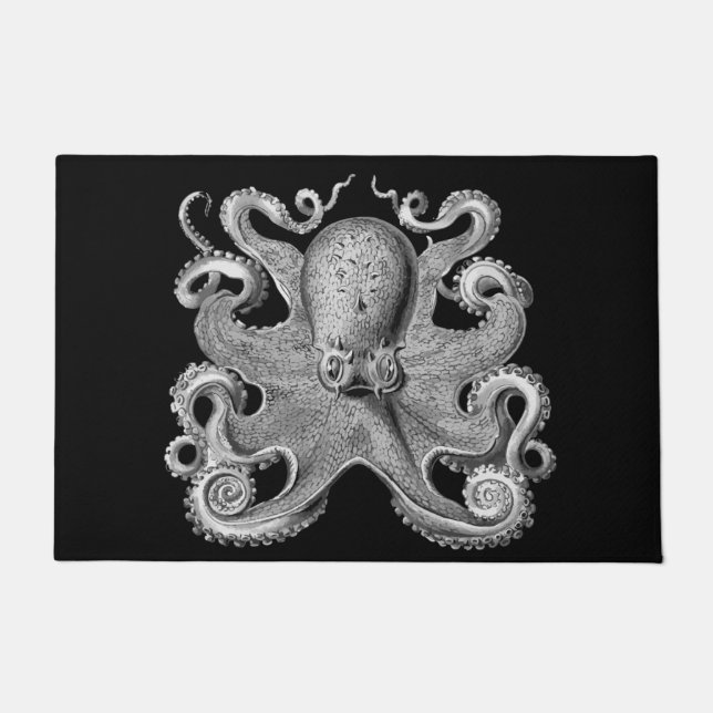 Nautical sea  Octopus decor welcome mat grey (Front)