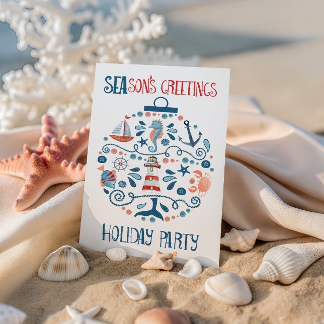 Nautical Sea Ornament Coastal Christmas Party Invitation (Creator Uploaded)