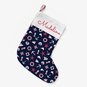 Nautical Sea Pattern Add Your Name Small Christmas Stocking