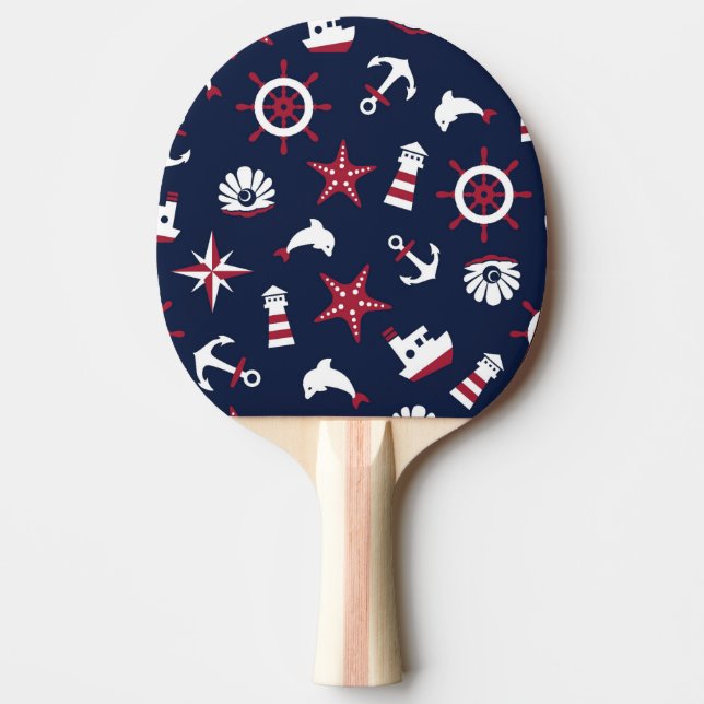 Nautical Sea Pattern Ping Pong Paddle (Front)