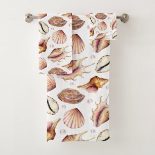Nautical Sea Shell Pattern Bath Towel Set
