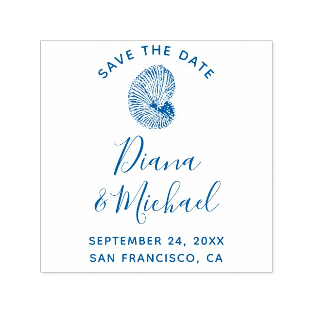 Nautical Sea Shell SAVE THE DATE Calligraphy Self-inking Stamp (Design)