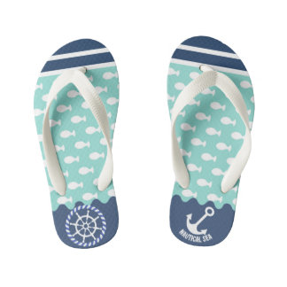 Nautical Sea Teal. Kid's Flip Flops