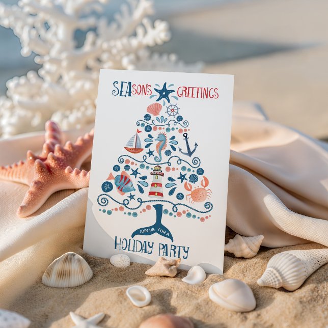 Nautical Sea Tree Coastal Christmas Party Invitation (Creator Uploaded)