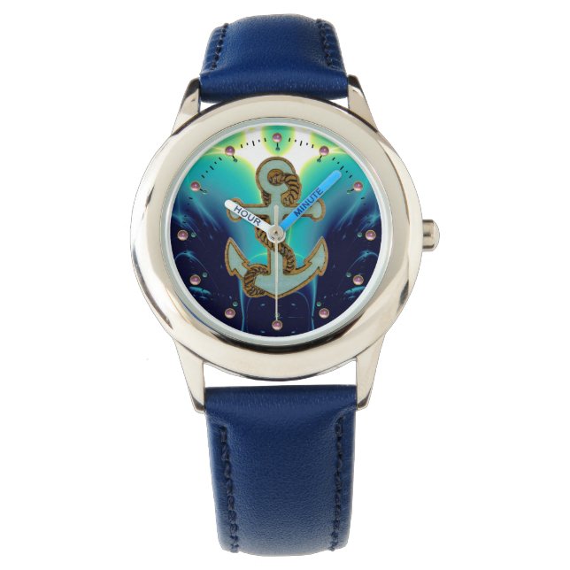 NAUTICAL / SEA WAVES ,ANCHOR AND ROPE Navy Blue Watch (Front)
