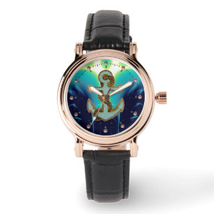 NAUTICAL / SEA WAVES ,ANCHOR AND ROPE Navy Blue Watch