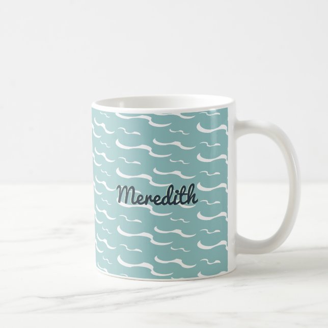 Nautical Sea Waves Summer Beach House Personalised Coffee Mug (Right)