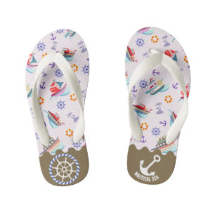 Nautical Sea White Kid's Flip Flops