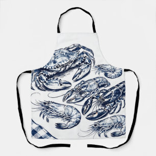 Nautical Seafood Lobster Crab Sketch Apron