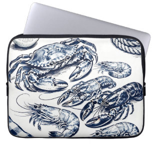 Nautical Seafood Lobster Crab Sketch Laptop Sleeve
