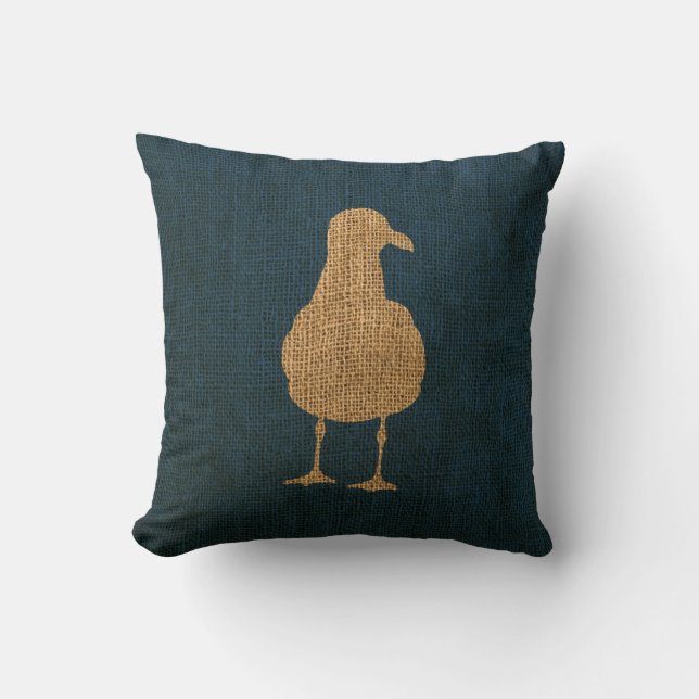 Nautical Seagulls Deep Sea Blue Cushion (Front)