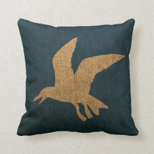 Nautical Seagulls Deep Sea Blue Cushion
