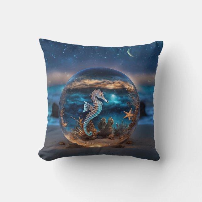 Nautical Seahorse and Starfish Beach  Cushion (Front)