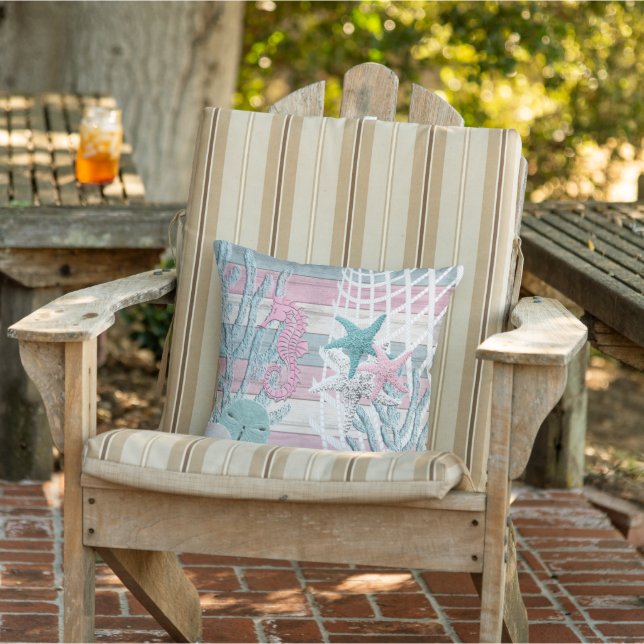 Nautical Seahorse Beach - Pink Cushion (Chair)
