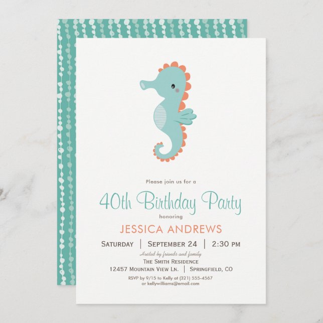 Nautical Seahorse Birthday Party Invitation (Front/Back)