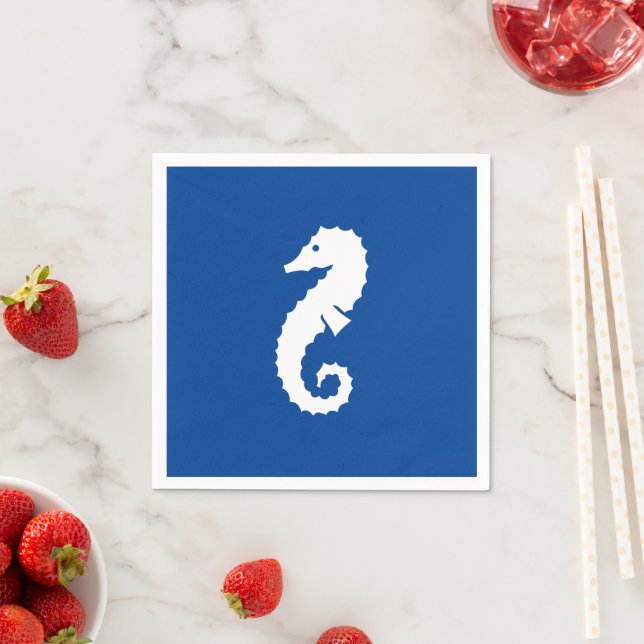 Nautical seahorse blue white summer paper napkins (Insitu)