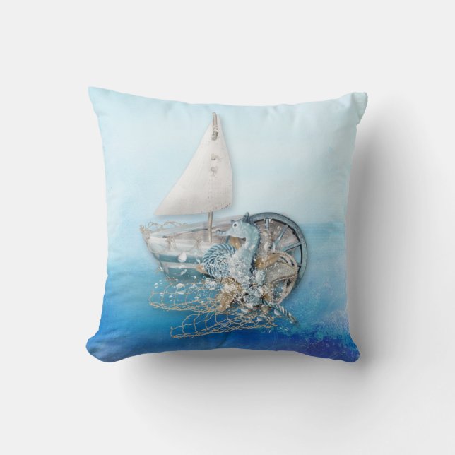 Nautical Seahorse & Fish - Sea - All Options Cushion (Front)