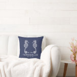 Nautical Seahorse Mr and Mrs Blue Stripe Cushion<br><div class="desc">Nautical Seahorse Mr and Mrs Blue Stripe Throw Pillow.</div>