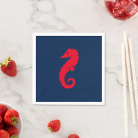 Nautical seahorse navy blue and red paper