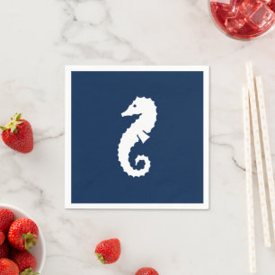 Nautical seahorse navy blue white paper napkins