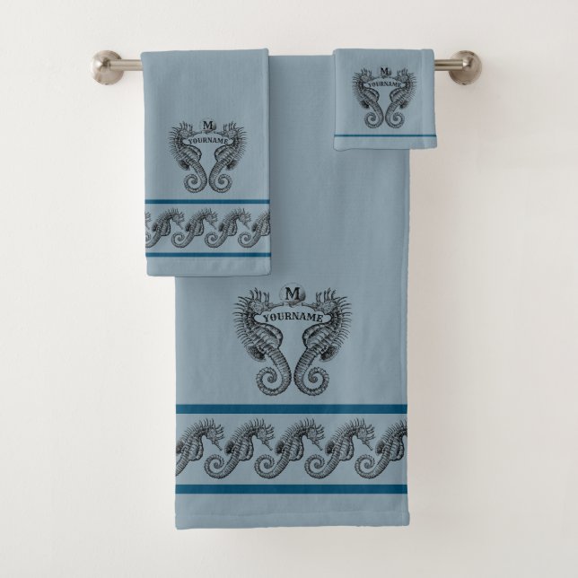 Nautical Seahorse Personalised Template Bath Towel Set (Insitu)