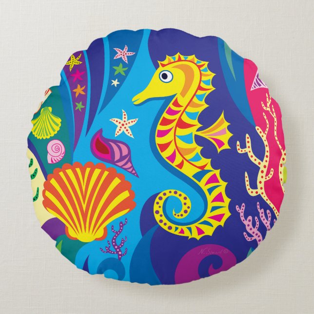 Nautical Seahorse Round Cushion (Front)