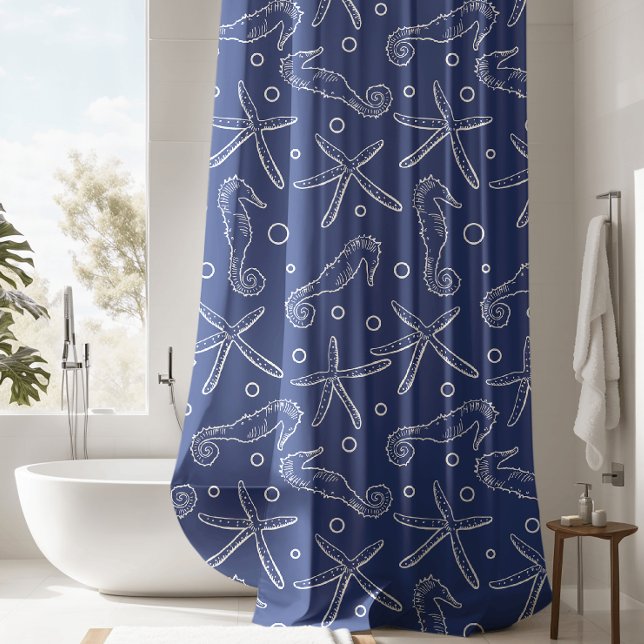 Nautical Seahorse Starfish Pattern Shower Curtain (Creator Uploaded)