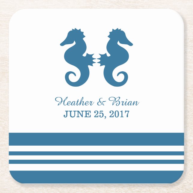 Nautical Seahorse Wedding Paper Coasters (Front)