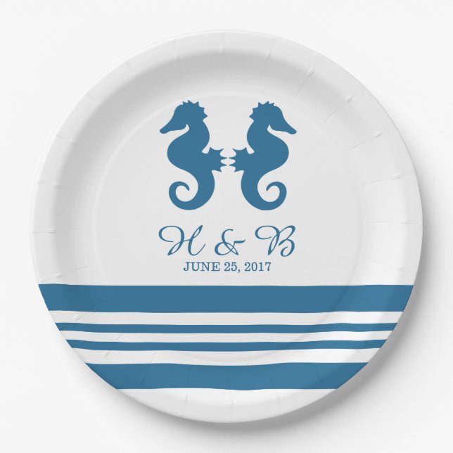 Nautical Seahorse Wedding Paper Plates (Front)