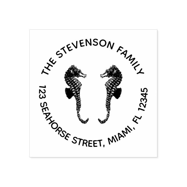 Nautical Seahorses Circular Return Address Rubber Stamp (Imprint)