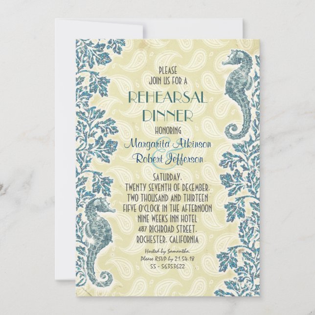 nautical seahorses rehearsal dinner invitation (Front)