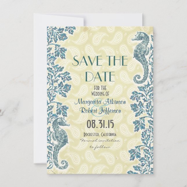 nautical seahorses save the date cards (Front)