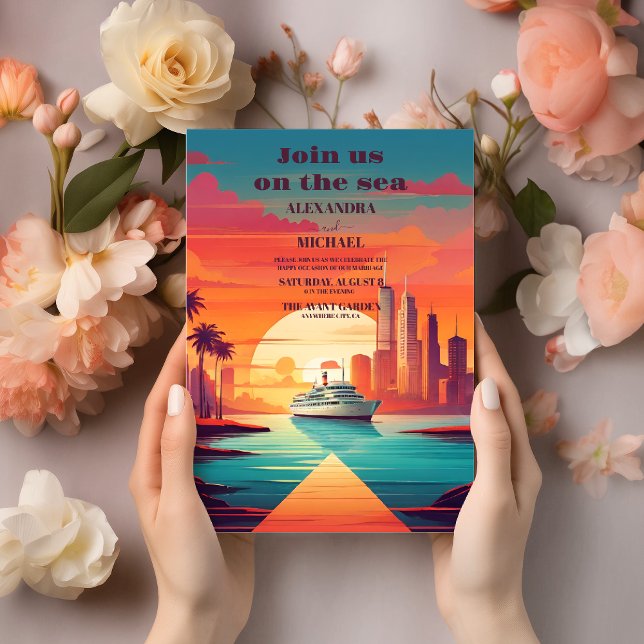 Nautical Seascape Cruise Palm Wedding Invitation (Creator Uploaded)