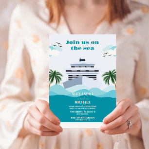 Nautical Seascape Cruise Palm Wedding Invitation