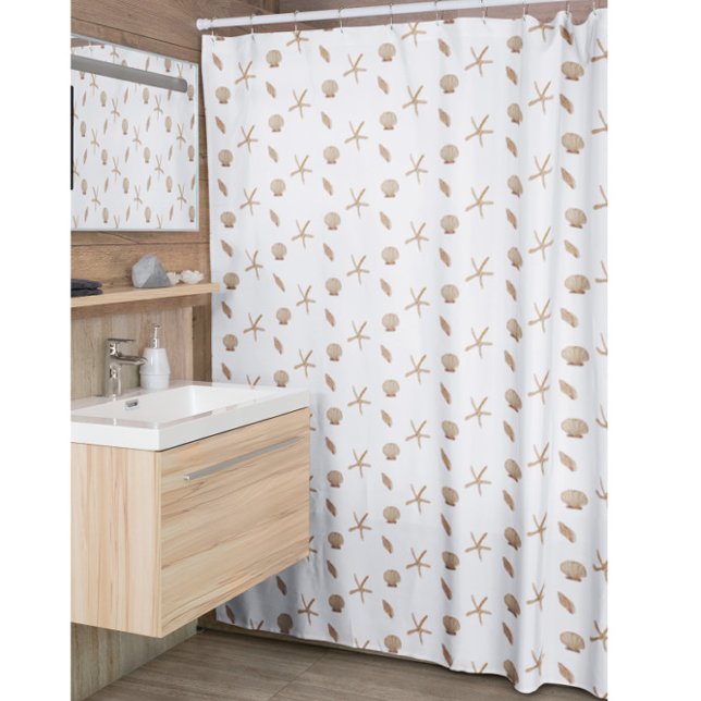 Nautical Seashell  and Starfish Pattern White Blue Shower Curtain (Creator Uploaded)
