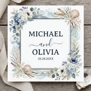 Nautical Seashell Blue Floral Ocean Theme Wedding  Napkin