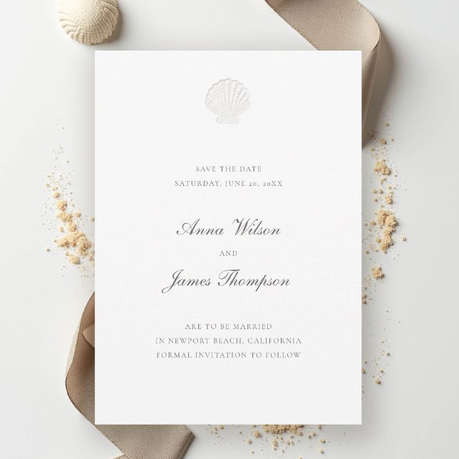 Nautical Seashell Classic Formal Pure Wedding Save The Date (nautical wedding save the date modern classic formal traditional shell elegant pure white)
