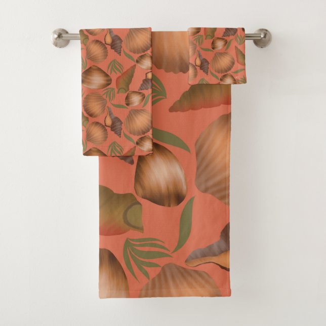 Nautical Seashell Coral Pattern Bath Towel Set (Insitu)