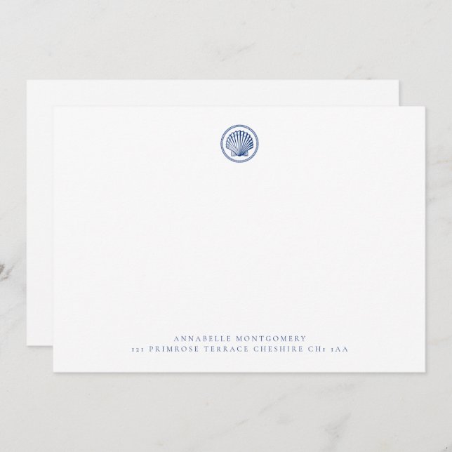 Nautical Seashell Navy Correspondence        Card (Front/Back)