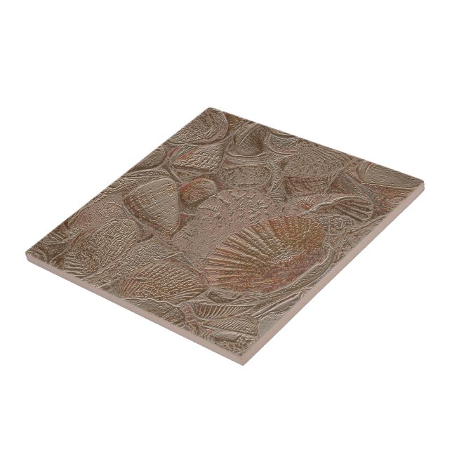 Nautical Seashell Ocean Beach Gold Sepia Elegant Ceramic Tile (Side)