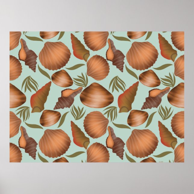 Nautical Seashell Pastel Pattern Poster (Front)