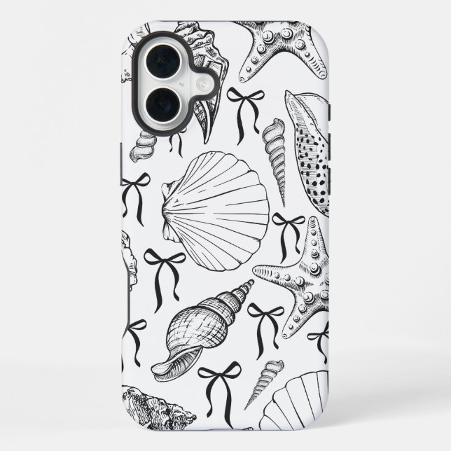 Nautical Seashell Pattern in White and black iPhone Case (Back)