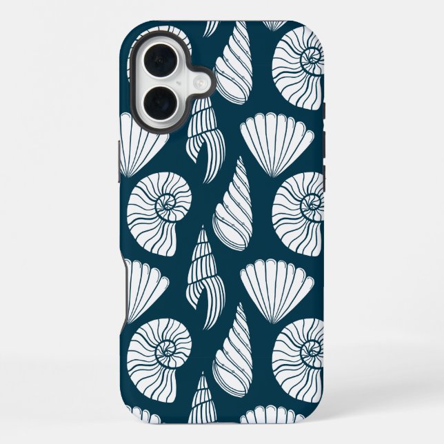 Nautical Seashell Pattern in White and Navy iPhone Case (Back)