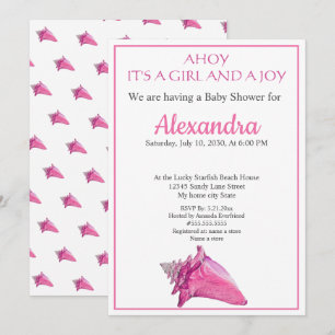 Nautical Seashell Pink Girl Baby Shower invitation