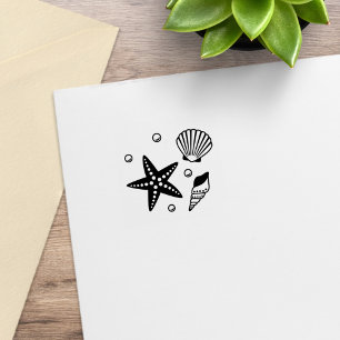 Nautical Seashell Starfish Pearls 1x1 Rubber Stamp