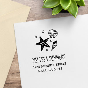 Nautical Seashell Starfish Pearls Address Rubber Stamp