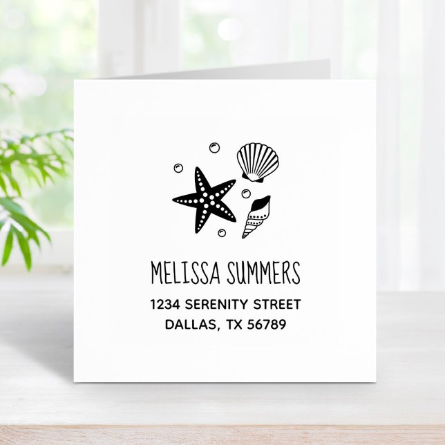 Nautical Seashell Starfish Pearls Address Rubber Stamp (Creator Uploaded)