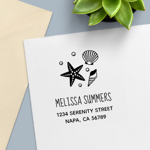 Nautical Seashell Starfish Pearls Address Self-inking Stamp